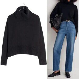Madewell Black Merino Wool Blend Cropped Sadler Turtleneck Pullover Sweater